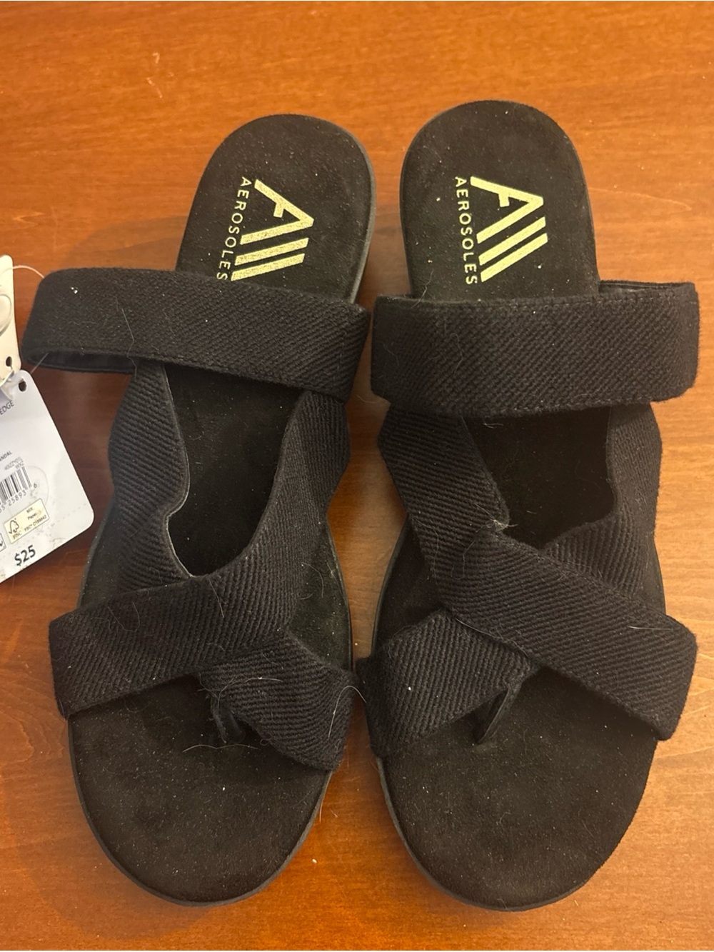 New Aerosoles women’s junior Black Strappy Slide Sandals 8.5 elastic